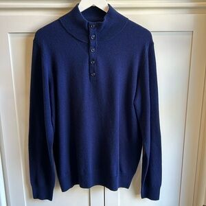 Cashmeren Premium Quality Men’s Large Navy 100% Cashmere Sweater Elbow Patches
